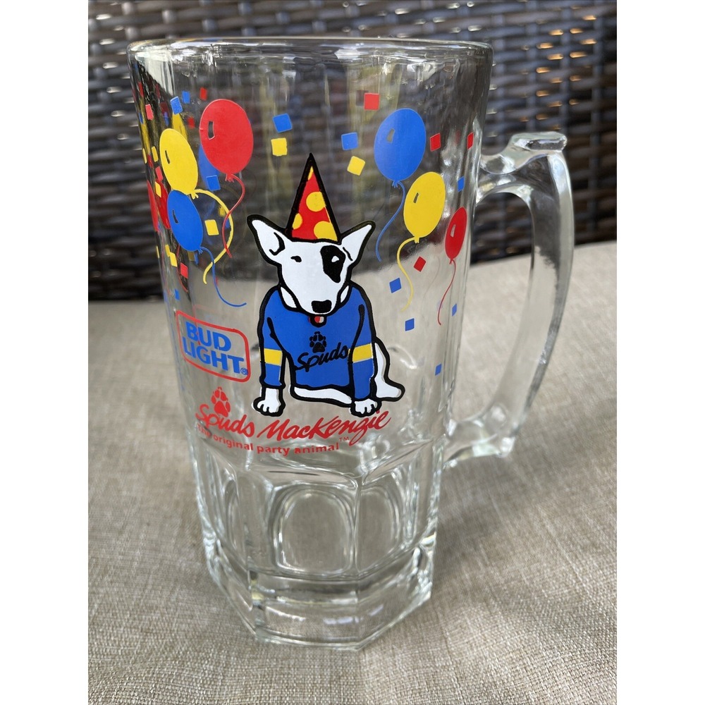 Vintage 1987 Bud Light Spuds Mackenzie Beer Mug The OG Party Animal Bull Terrier